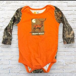 Carhartt Orange and Camouflage Baby Onesie Bodysuit Size 9 month